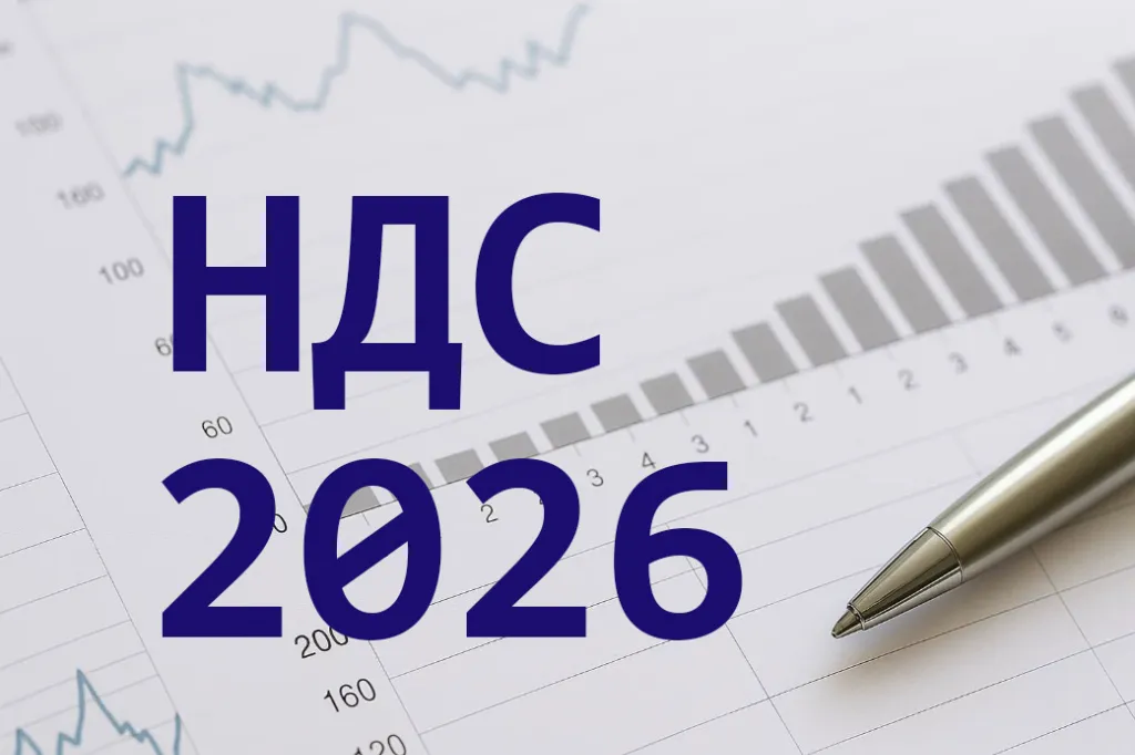 НДС 2026 РК на фоне финансовых графиков и серебристой ручки