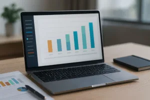 Отчет с графиком на экране ноутбука — анализ задолженности и платежных показателей контрагента РК